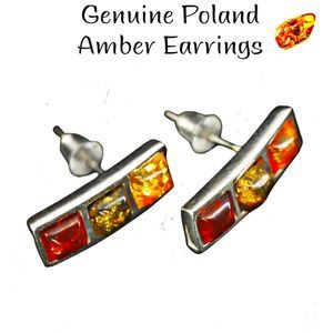 POLAND Baltic Amber Cherry, Honey, cognac Sterling Silver Post Earrings vtg
